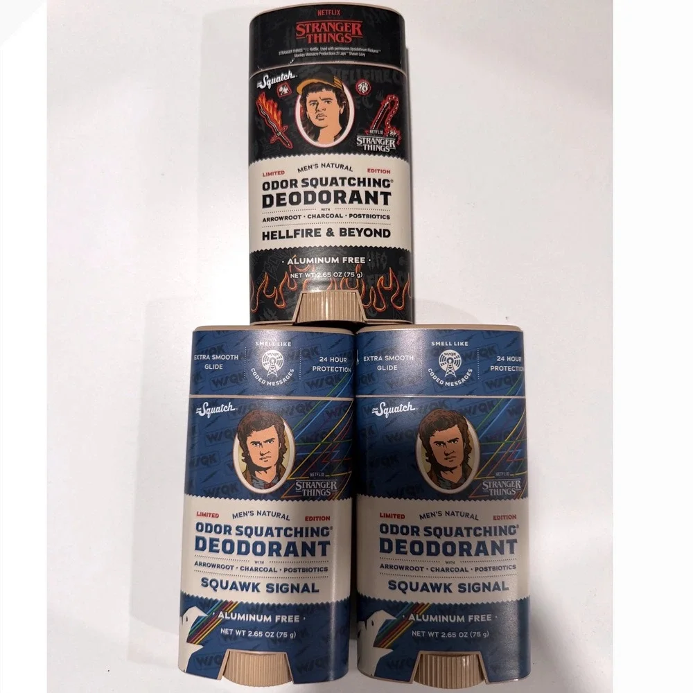 3 Pack Dr. Squatch Stranger Things Deodorant Hellfire & Beyond Squawk Signal NEW